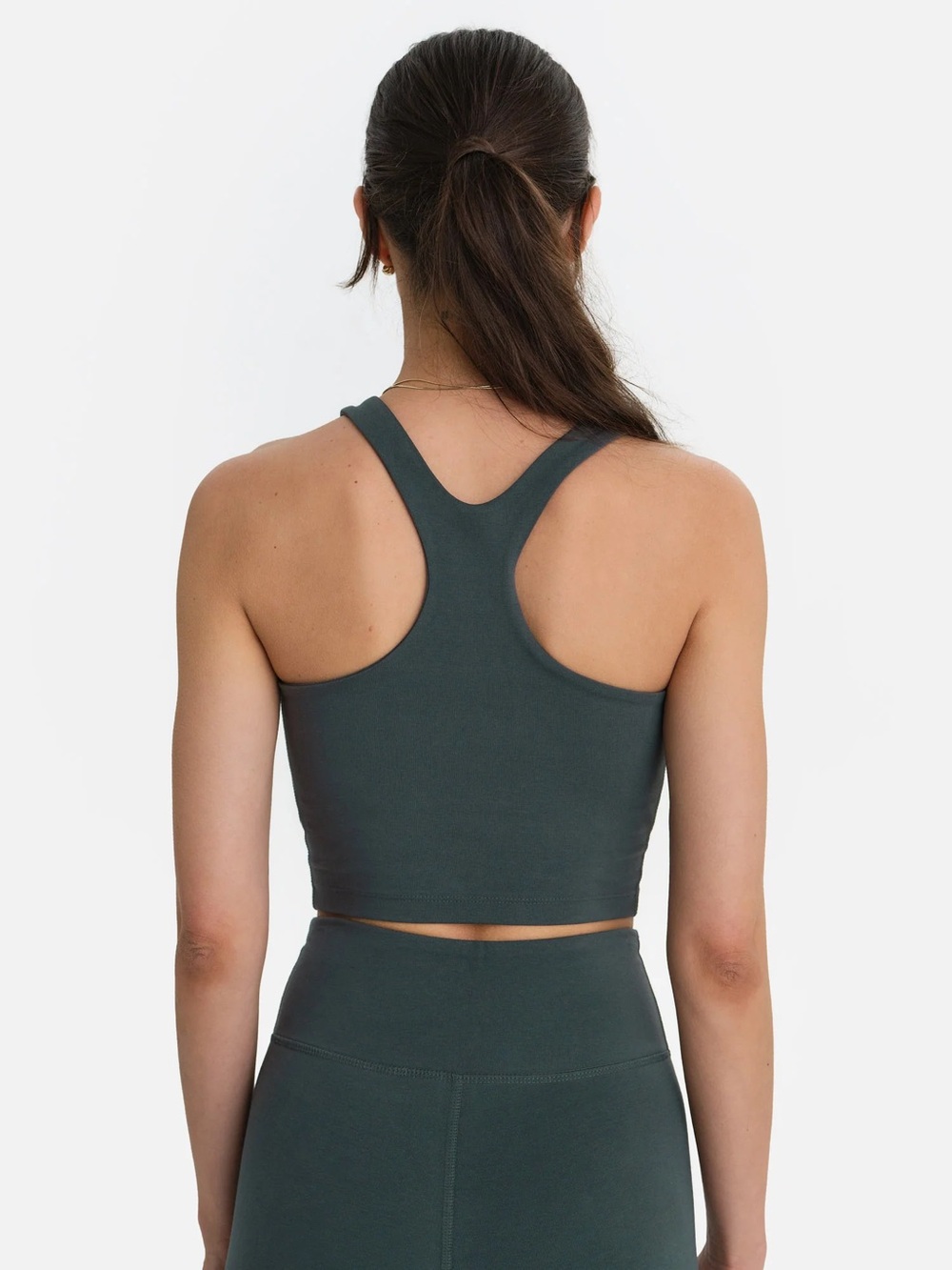 MATE the Label Racerback Scoop Neck Crop Tank Bra Top Brami Forest Green Organic - Picture 2 of 10